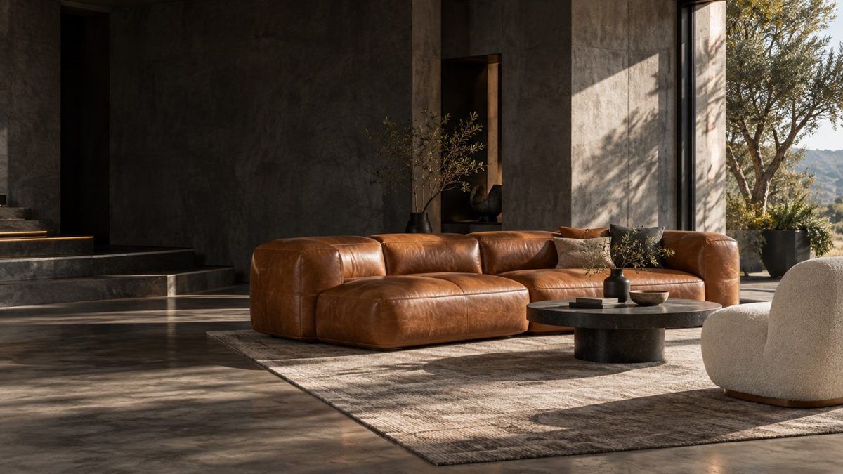 Finished upholstered sofa in a modern interior