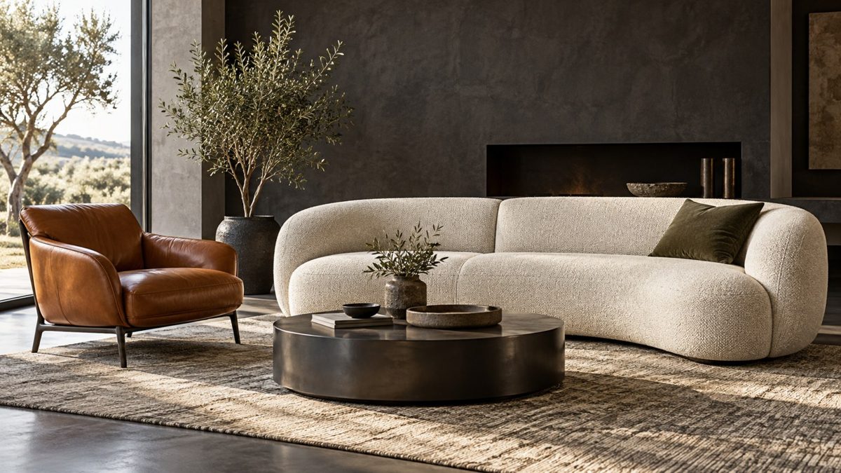 Modern finished sofa with leather upholstery