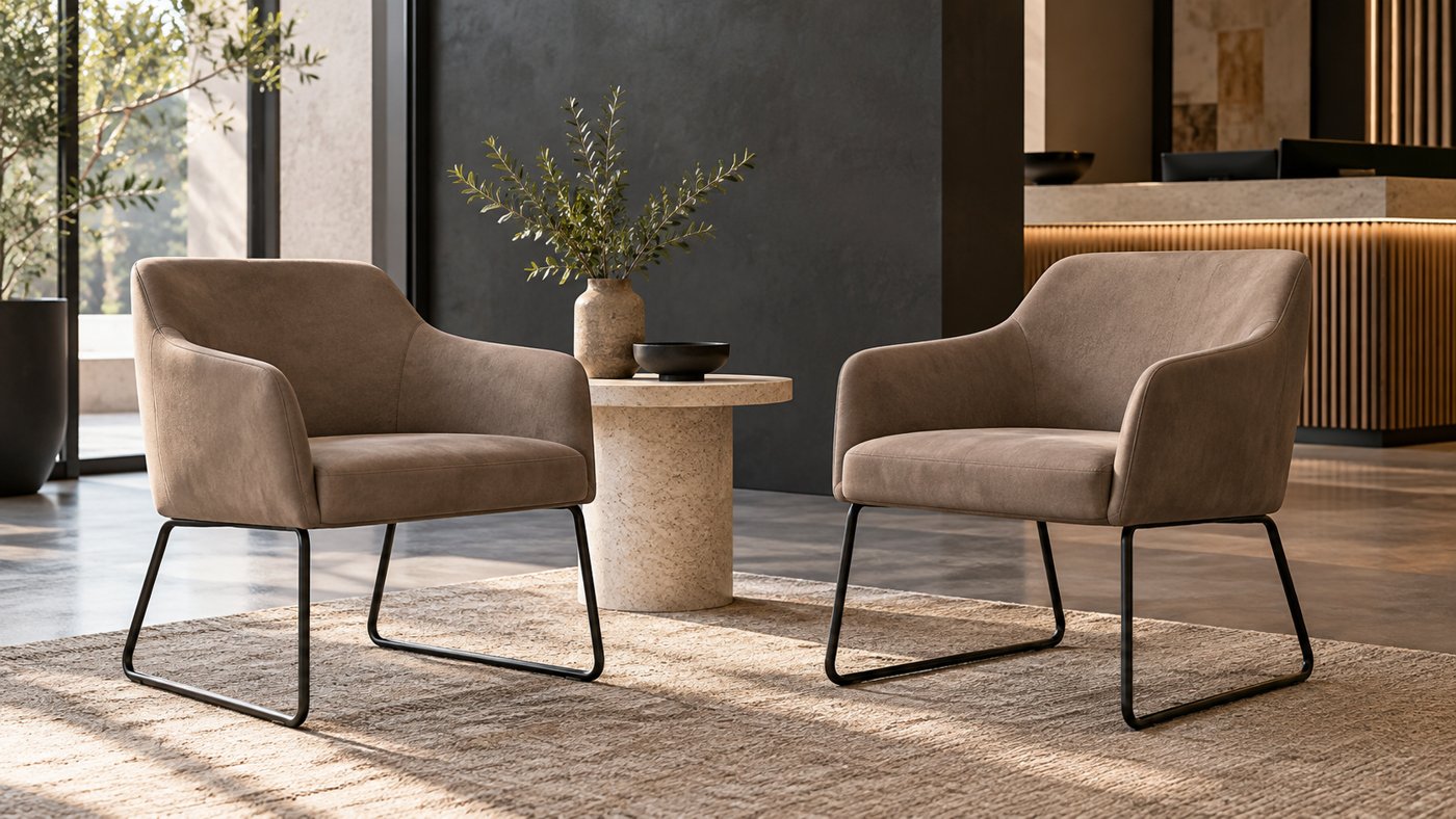 Ghế tiếp khách bọc vật liệu hiệu ứng Nubuck màu taupe